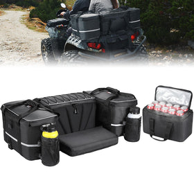 KEMIMOTO front view of 74L ATV bag showing organized compartments and rugged fabric
