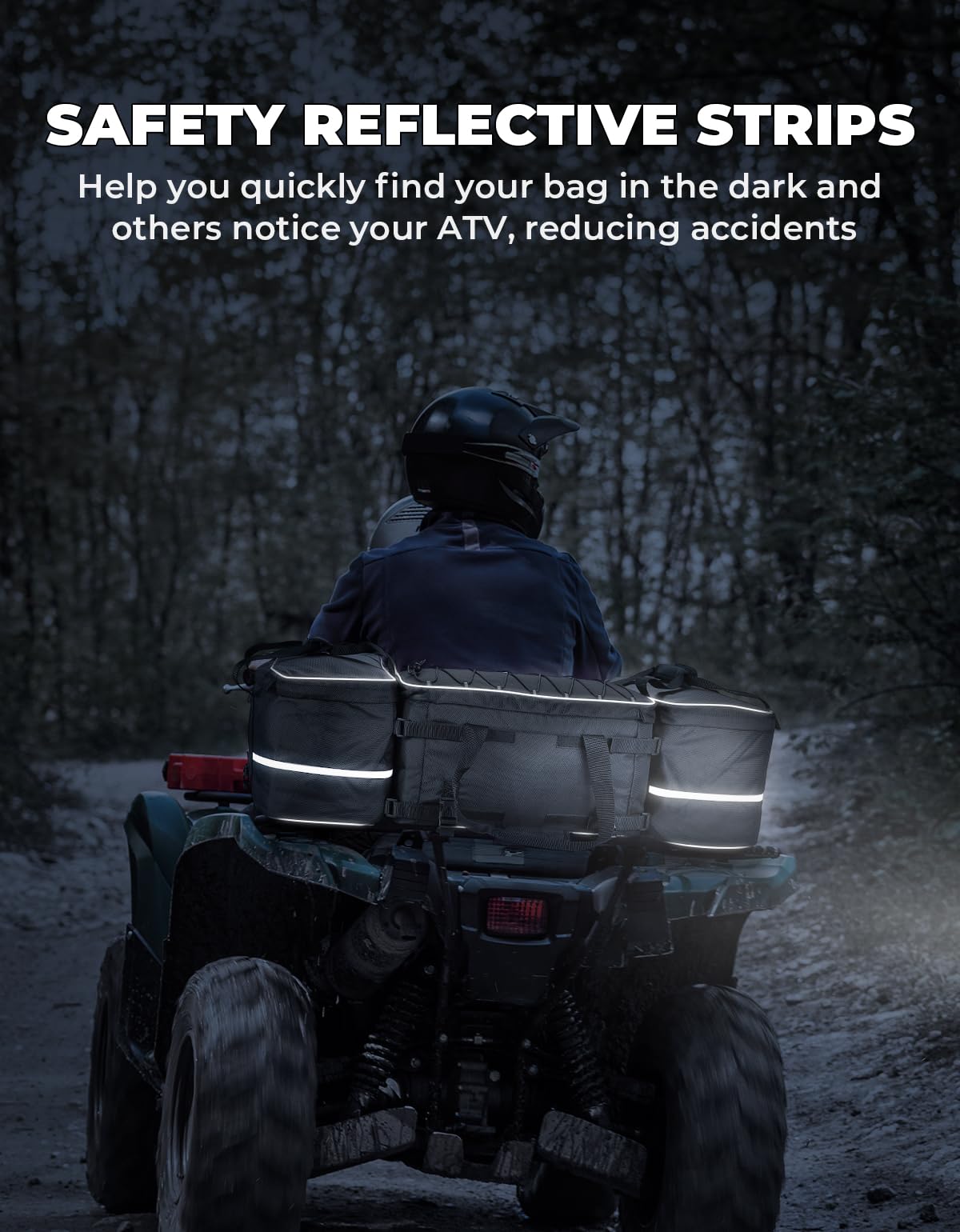 KEMIMOTO bag next to a helmet to illustrate 74L capacity and real-world scale