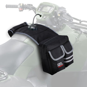 KEMIMOTO tank bag front view showing compact insulated cooler and pockets for organized storage