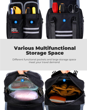 KEMIMOTO tank bag mounted on ATV showing secure soft-back fit and strap attachment