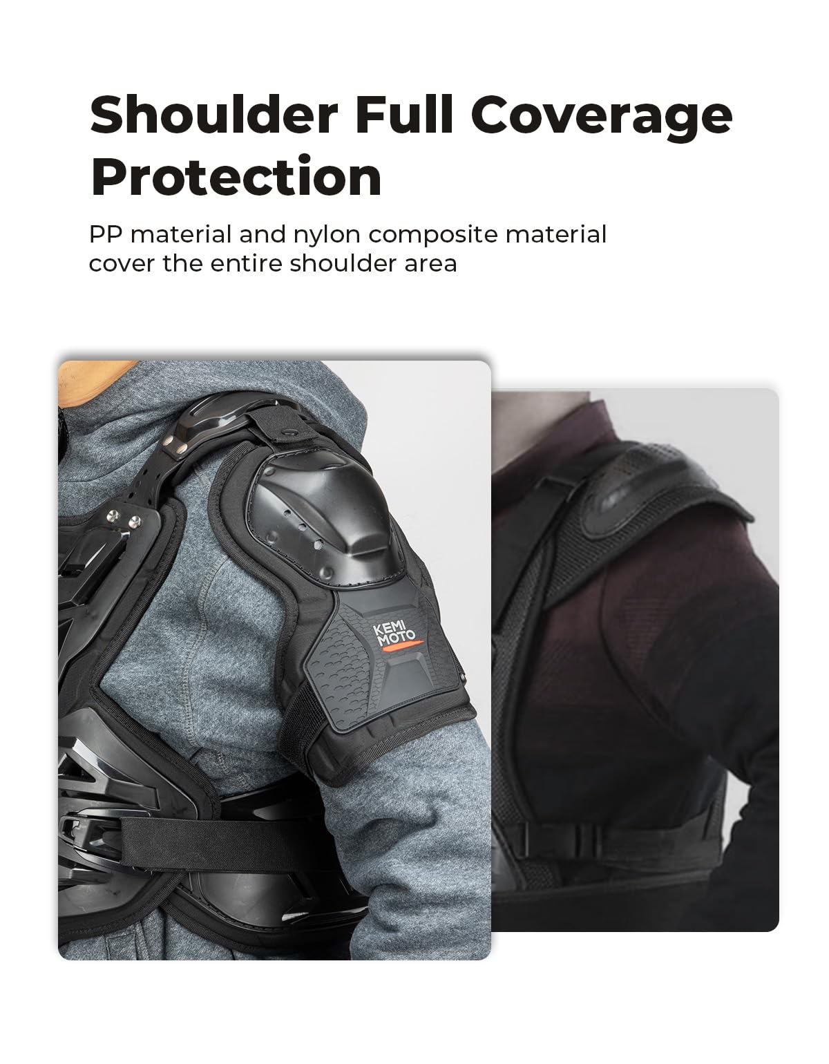KEMIMOTO rear view highlighting extra lumbar panel for lower-back protection