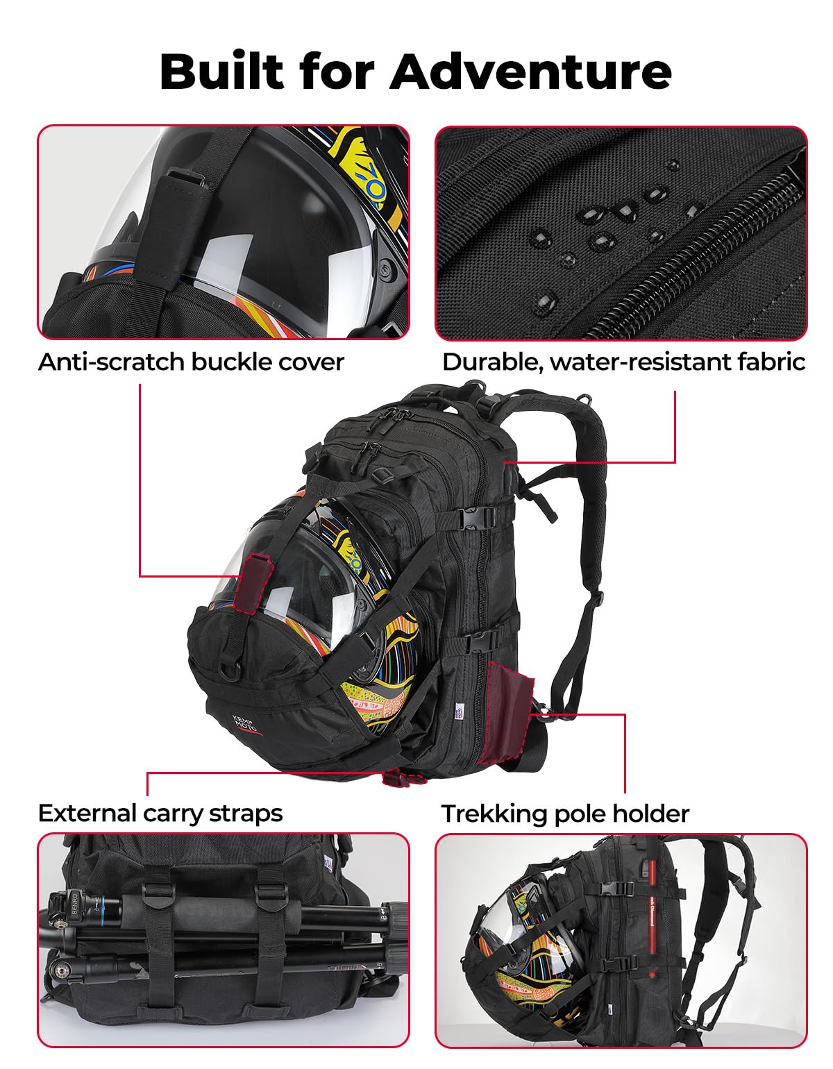 KEMIMOTO padded back panel and straps for stable, ergonomic weight transfer