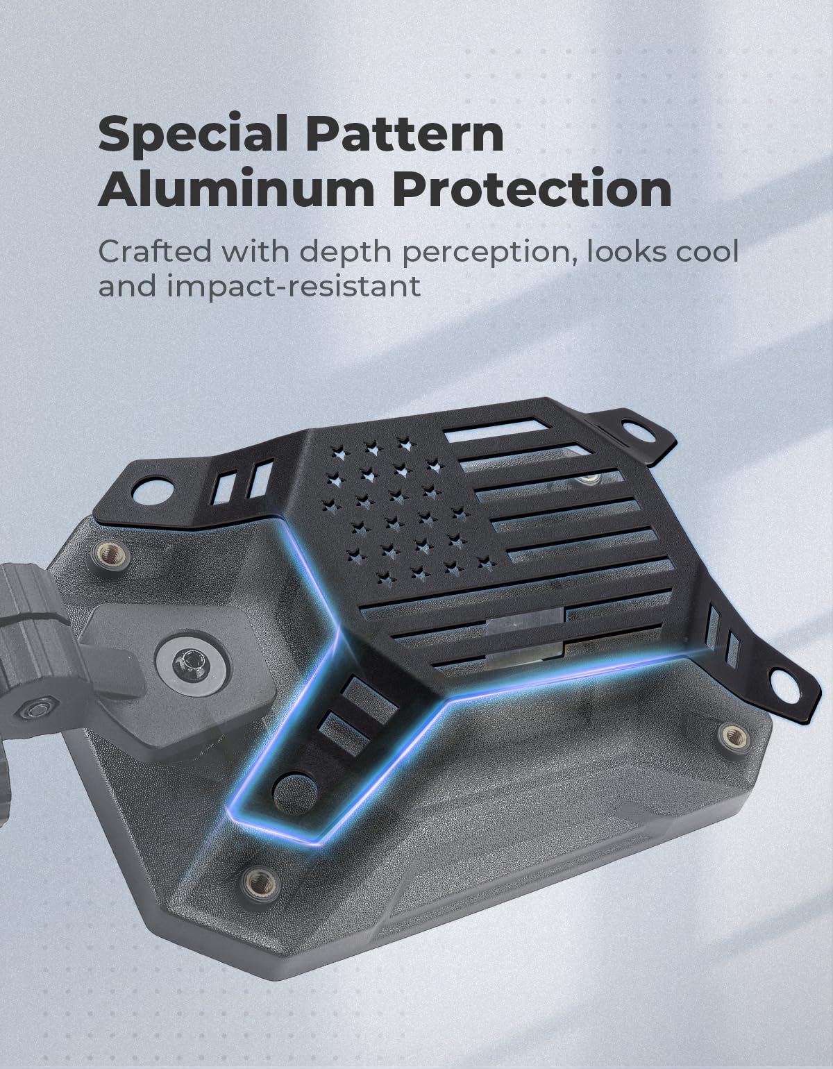 KEMIMOTO billet aluminum housing close-up highlighting rugged stacked design benefit