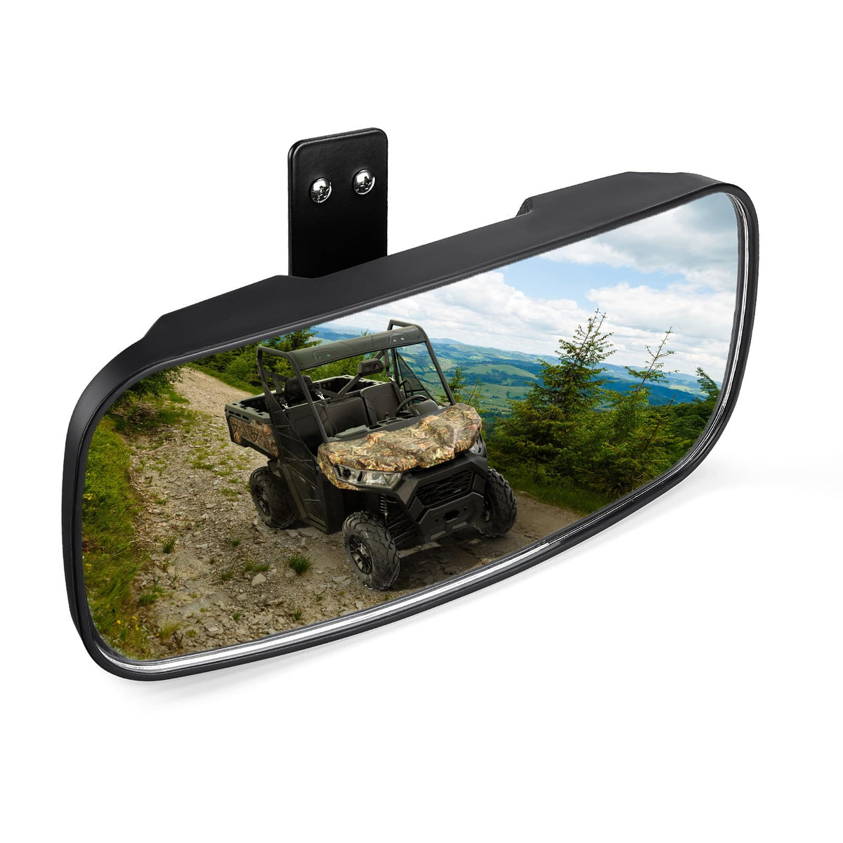 KEMIMOTO central mirror front view showing wide 10x4.7 inch reflective surface and clear visibility benefit
