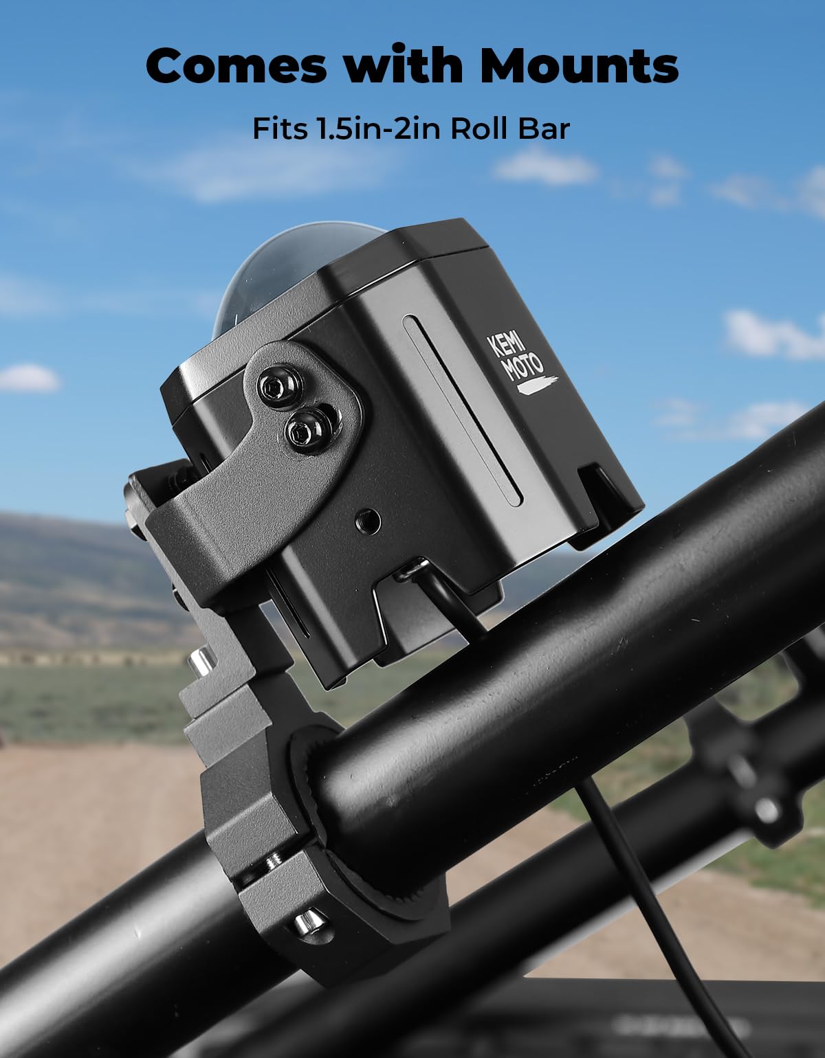 KEMIMOTO clamp with rubber shims demonstrating secure 1.5"–2" tubing grip