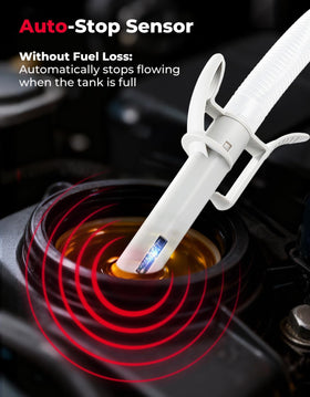 KEMIMOTO close-up of auto shut-off nozzle demonstrating spill prevention benefit