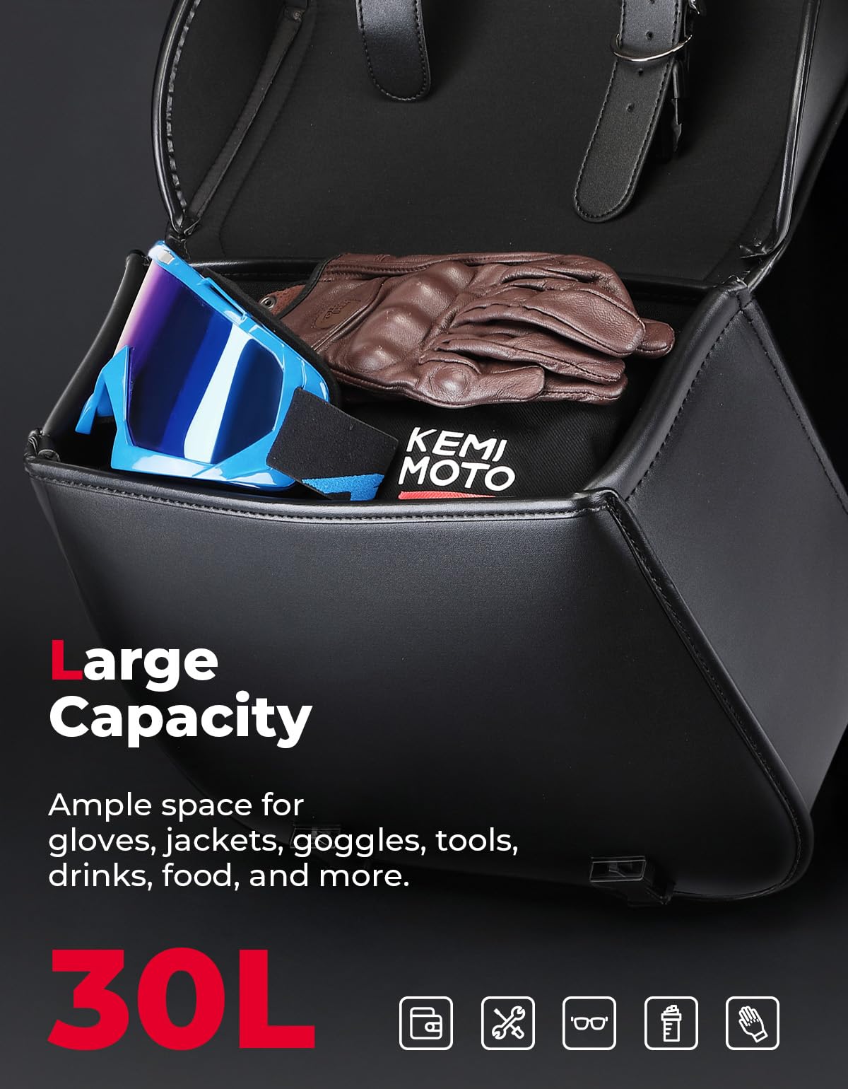 KEMIMOTO close-up of PU leather and stitching providing durable water resistance