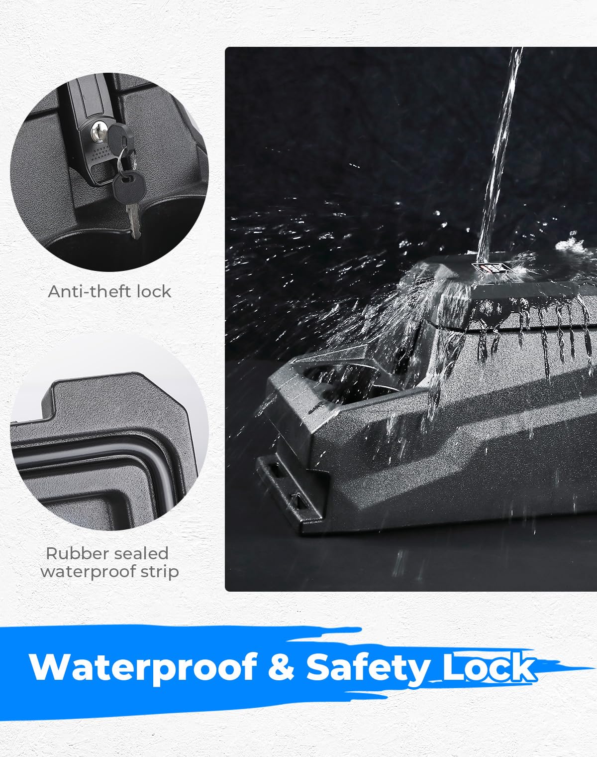 KEMIMOTO lock and key detail securing box, adds theft deterrence