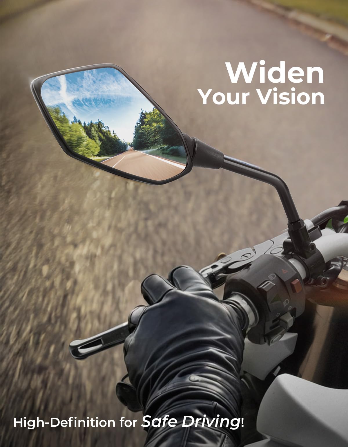 KEMIMOTO close-up of convex glass lens offering wider rear visibility benefit
