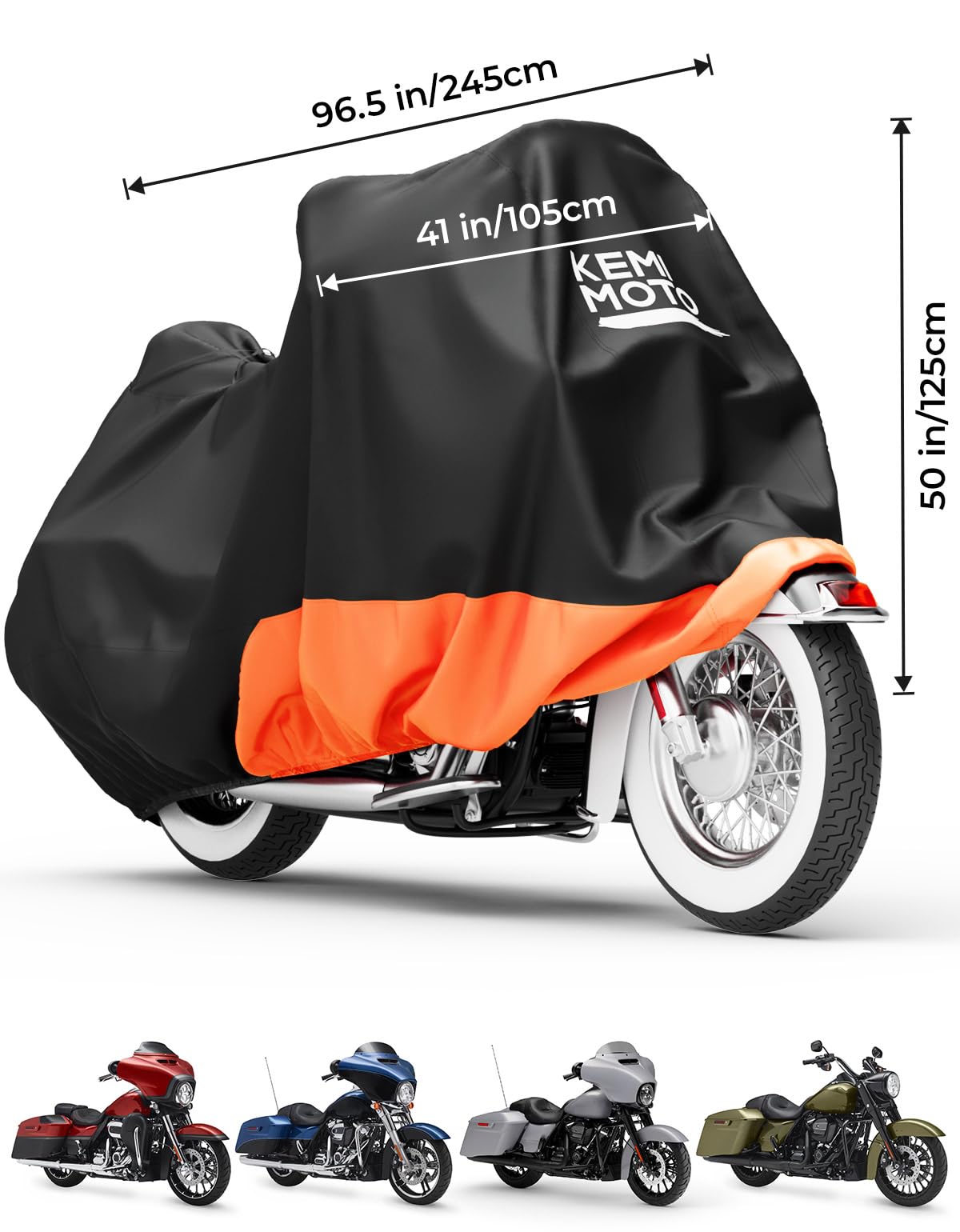 KEMIMOTO on a touring motorcycle demonstrating full coverage benefit