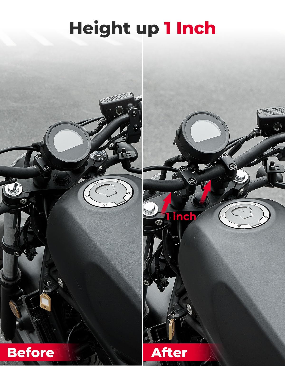 KEMIMOTO dashboard bracket tilted demonstrating better instrument visibility