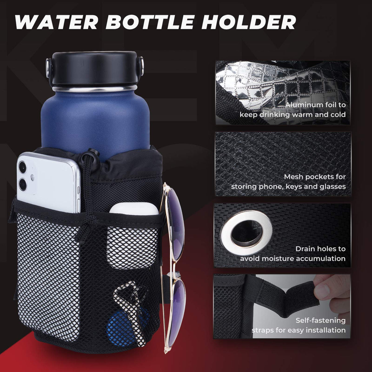 KEMIMOTO side-mounted drink holder showing insulation and drainage holes