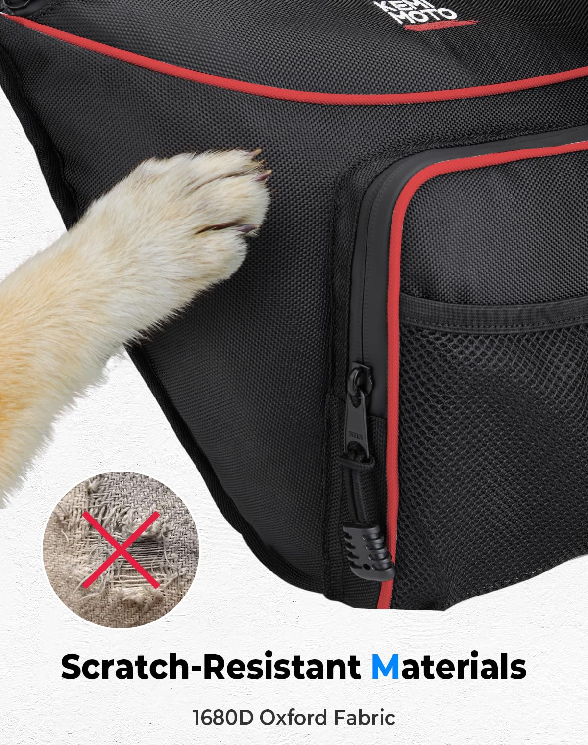 KEMIMOTO external mesh pocket holding a phone for quick-access convenience