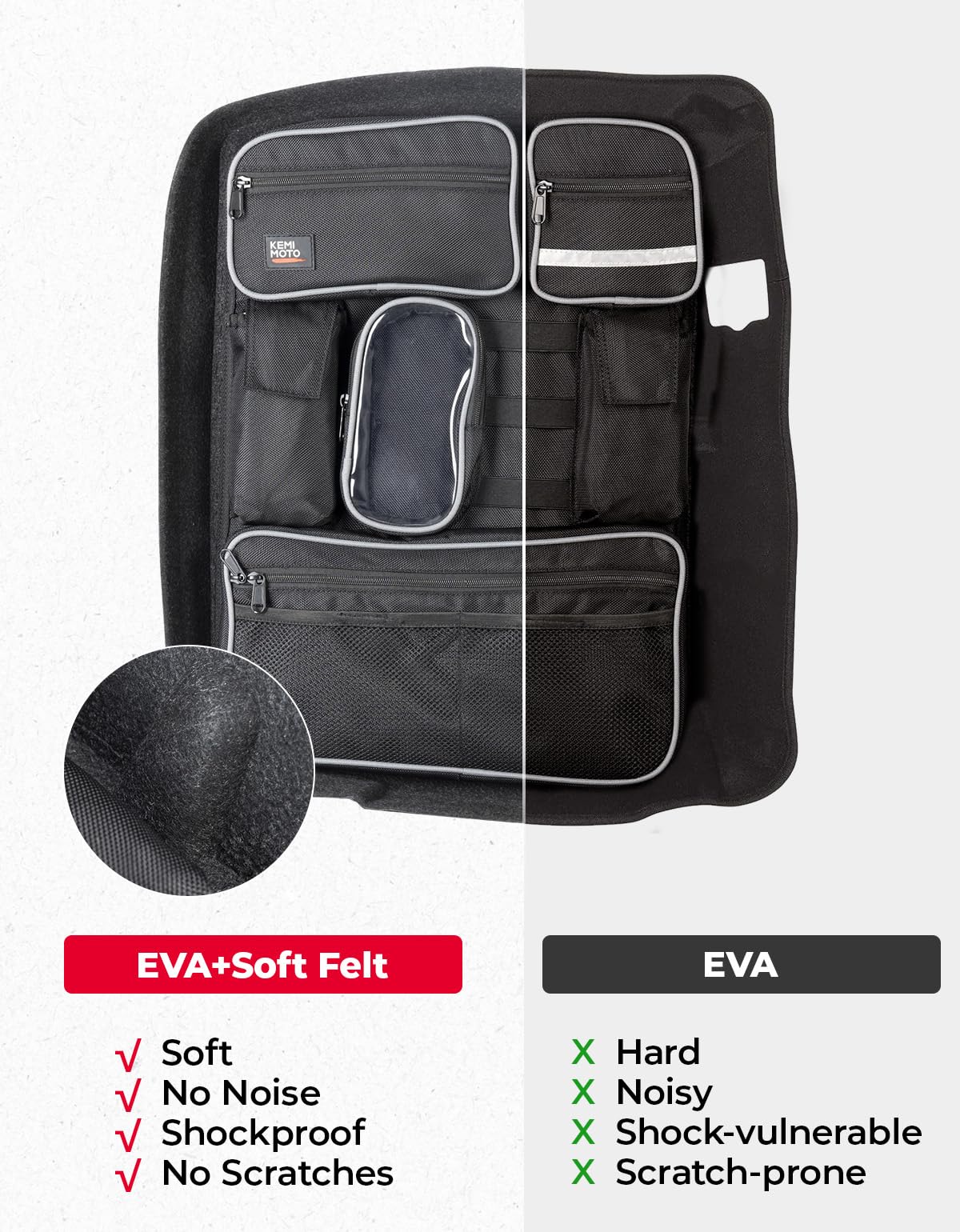 KEMIMOTO soft felt interior texture absorbing vibration and preventing item scratches