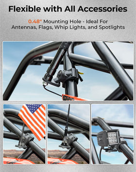 KEMIMOTO flag and whip installed showcasing visibility and accessory fit benefit