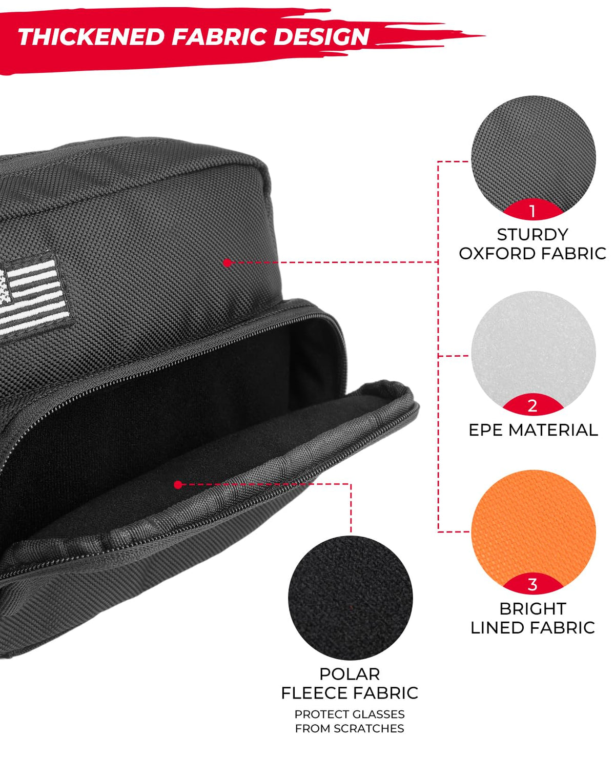 KEMIMOTO fleece-lined eyewear pocket protects sunglasses from scratches