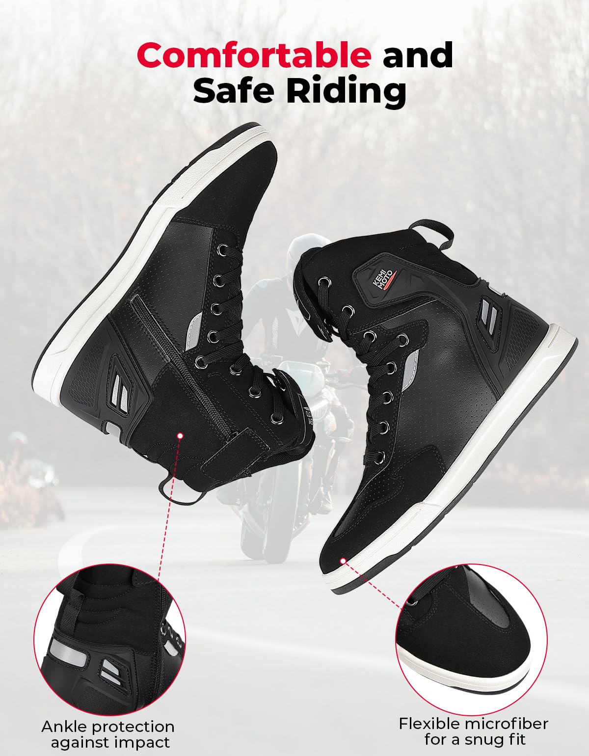 KEMIMOTO flexible sole underside highlighting grip and pedal feel benefit