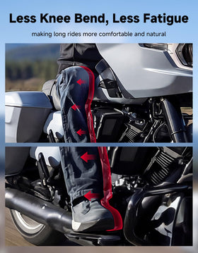 KEMIMOTO mounted on Touring motorcycle showing improved legroom and comfort benefit