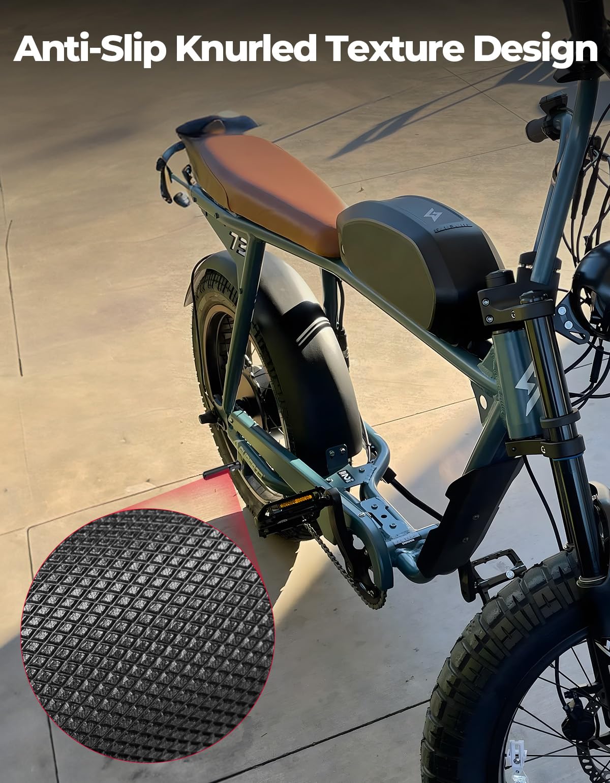 KEMIMOTO folded against frame for compact storage and safety