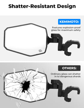 KEMIMOTO mirror folded inward to show breakaway action for impact protection