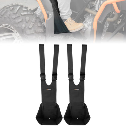 KEMIMOTO front view of rear foot pegs showing platform and straps for added passenger comfort