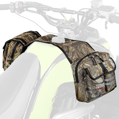 KEMIMOTO front-mounted tank bag on ATV showing stable fit and quick access