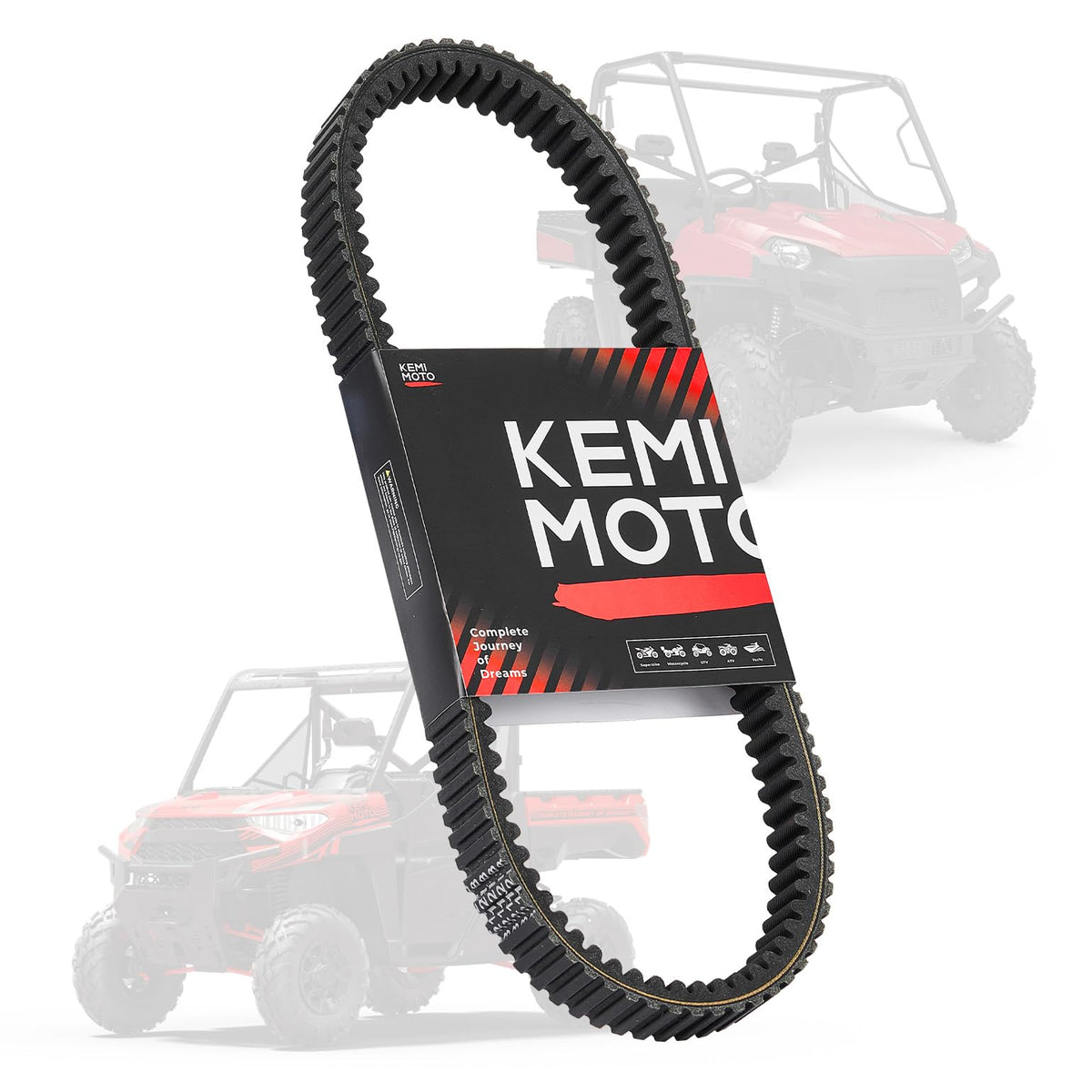 KEMIMOTO front view of replacement CVT belt showing profile and fit benefit