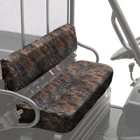 KEMIMOTO front view of camo seat cover showing fit and protection