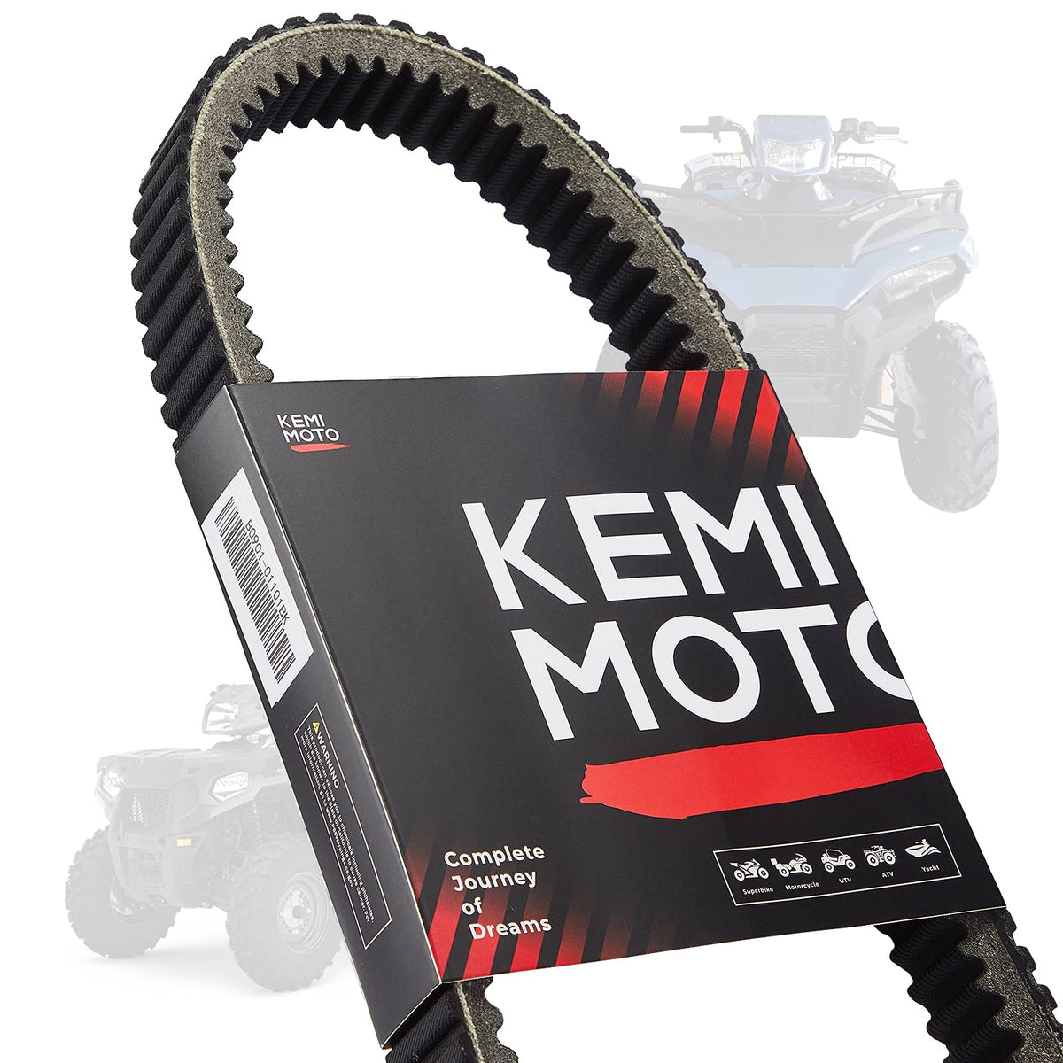 KEMIMOTO front view of replacement drive belt shows fitment and labeling benefit: easy identification