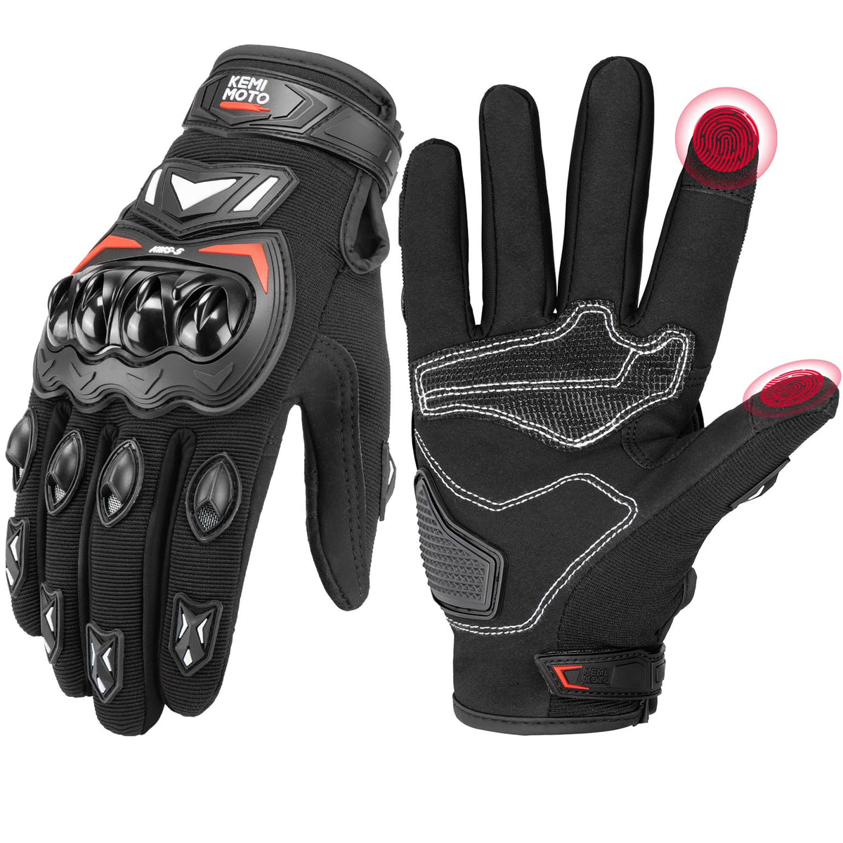 KEMIMOTO front view of gloves showing streamlined fit and wrist closure for confident grip