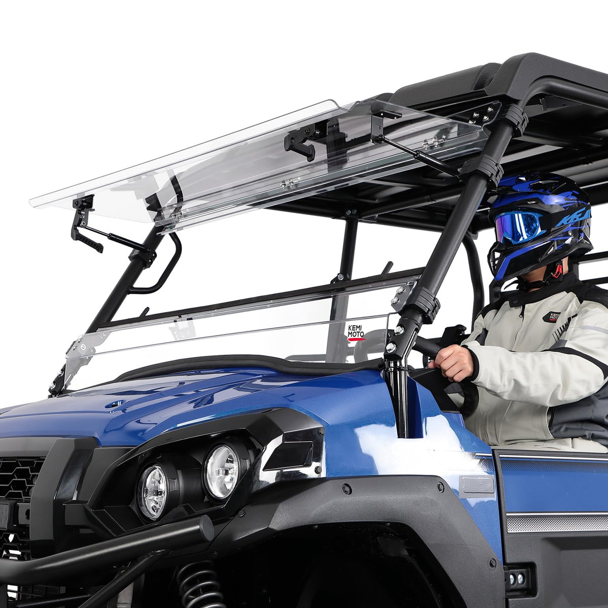 KEMIMOTO front view of windshield showing full clarity and protective benefit