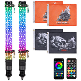 KEMIMOTO front packaging showing dual 2ft whip lights and accessories for easy purchase