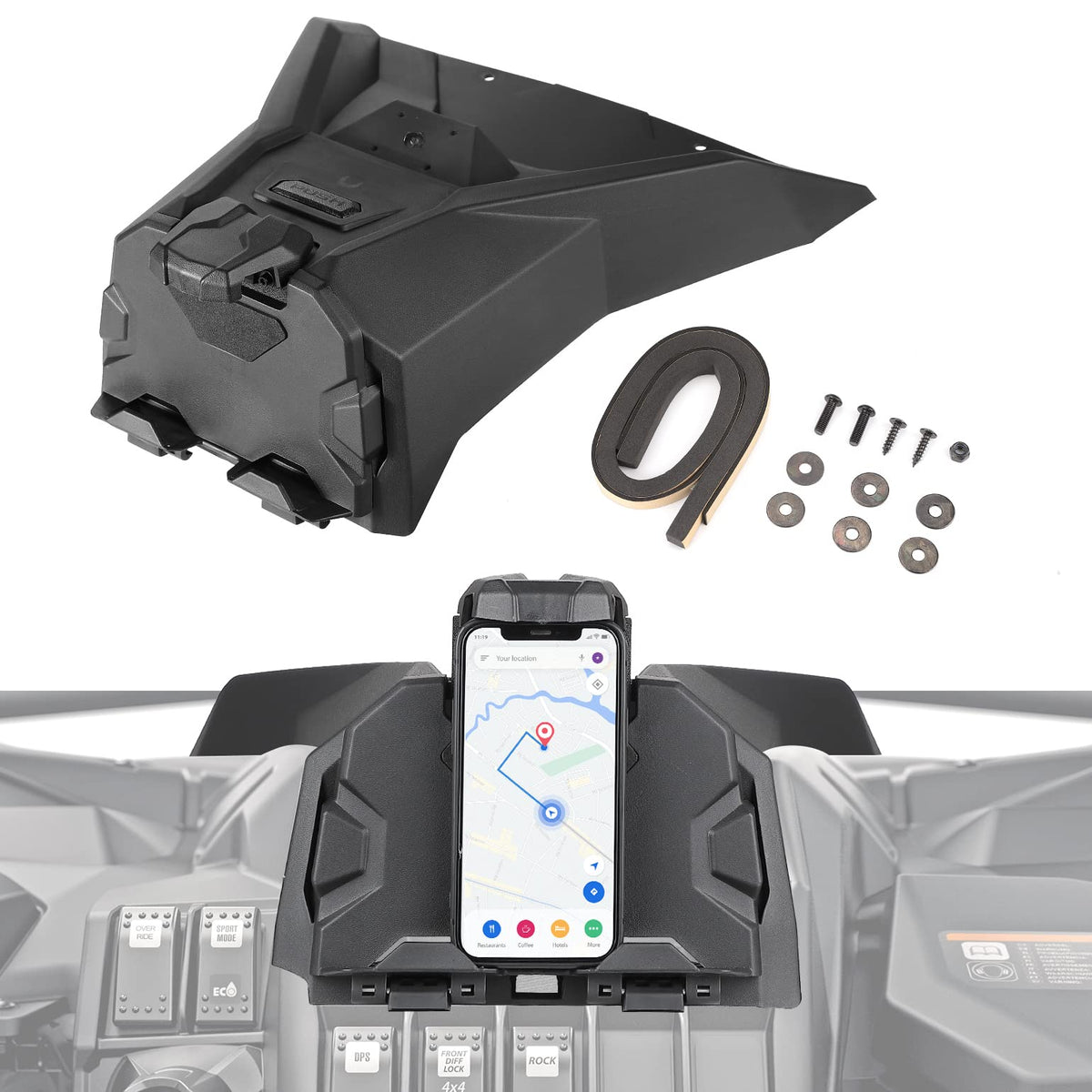 KEMIMOTO front panel mounted in Can-Am dash showing neat installation and utility