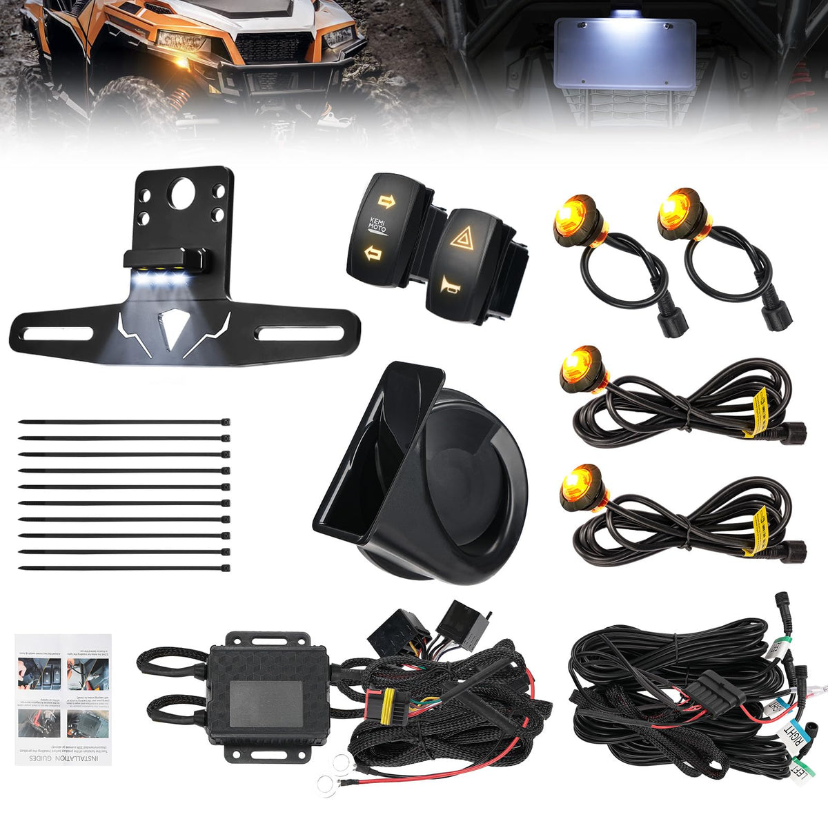 KEMIMOTO assembled kit front view showing included components and easy install benefit