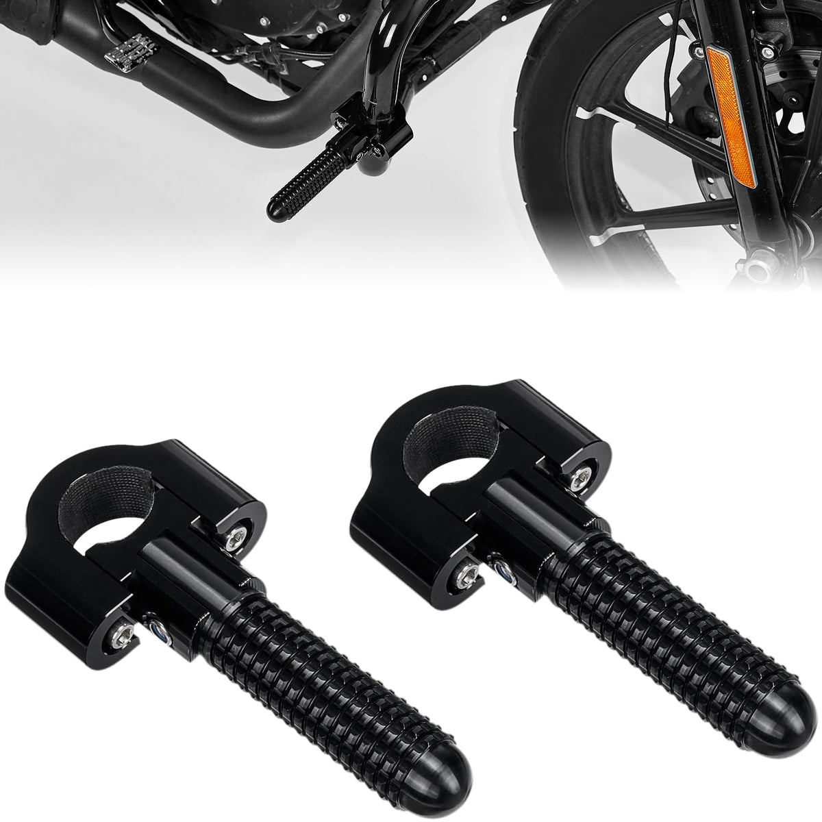 KEMIMOTO front view of highway peg showing mounting and platform benefit