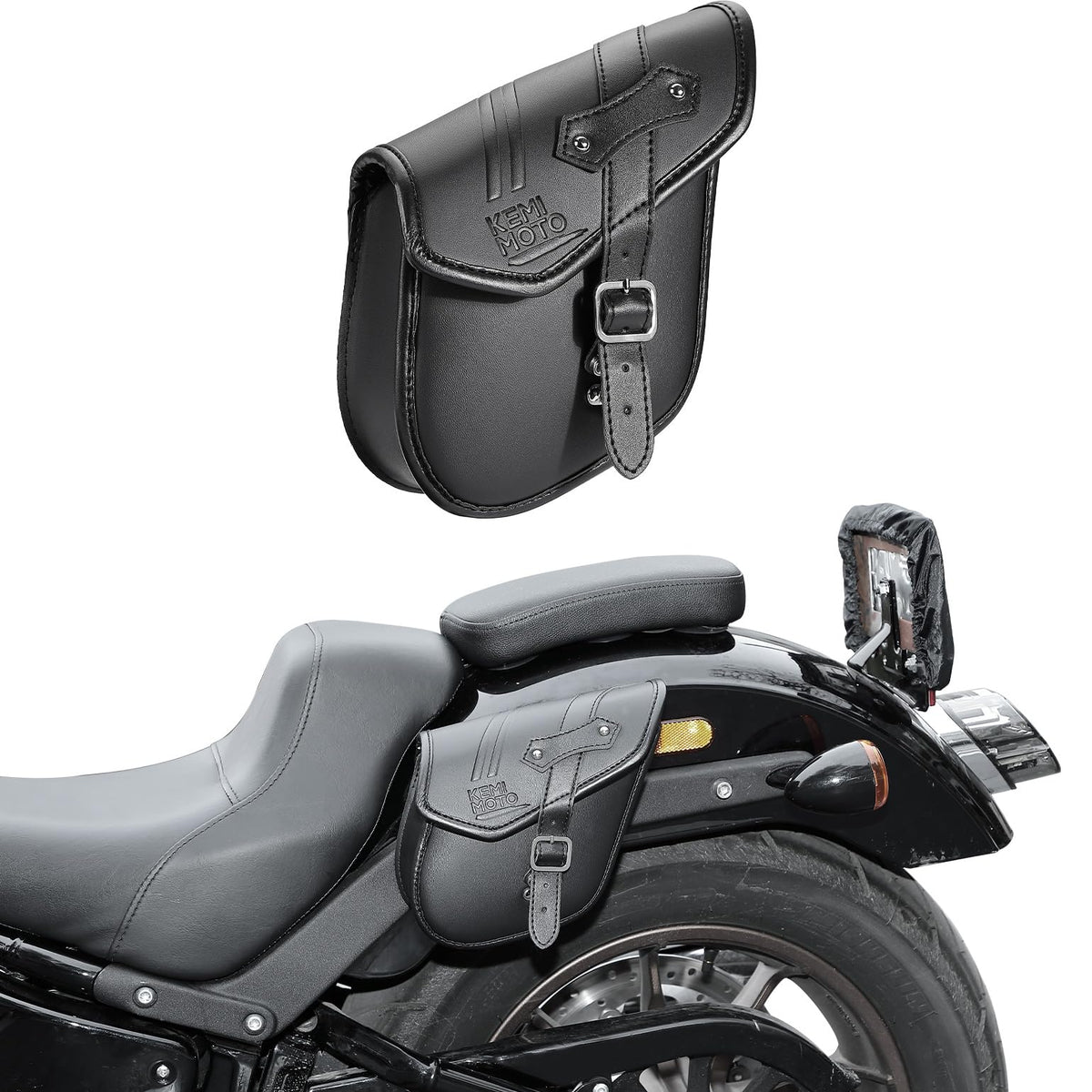 KEMIMOTO front view of mini saddlebag showing compact storage benefit