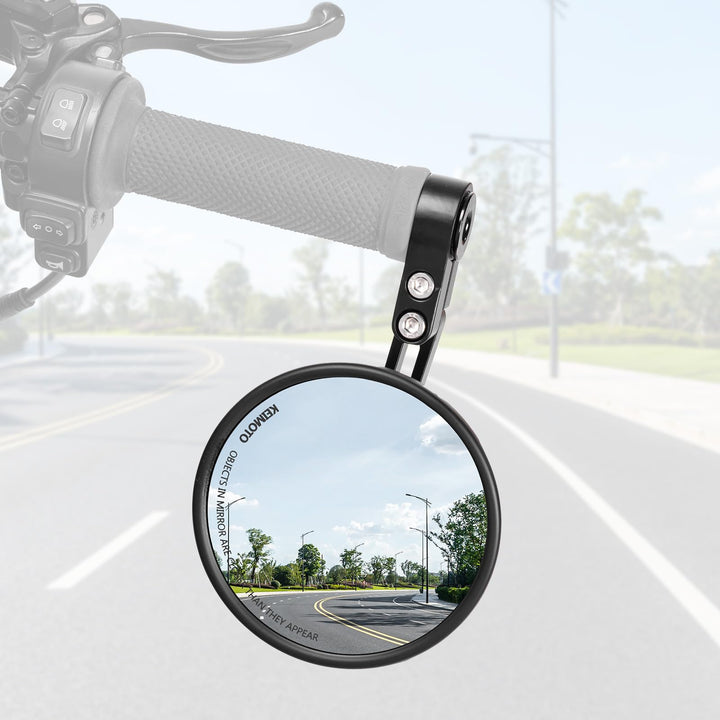 KEMIMOTO front view mirror mounted showing clear rear visibility