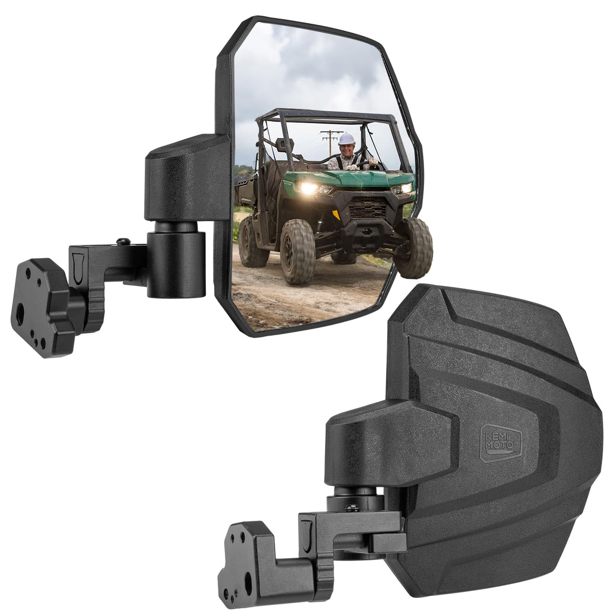 KEMIMOTO front view mounted mirror showing wide rear visibility benefit