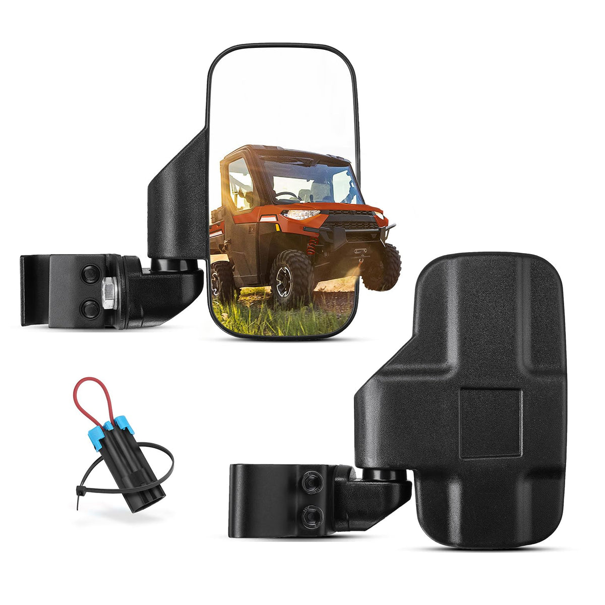 KEMIMOTO mirror front view showing strong fit and clear rear visibility
