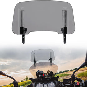 KEMIMOTO front view mounted on motorcycle showing improved wind deflection