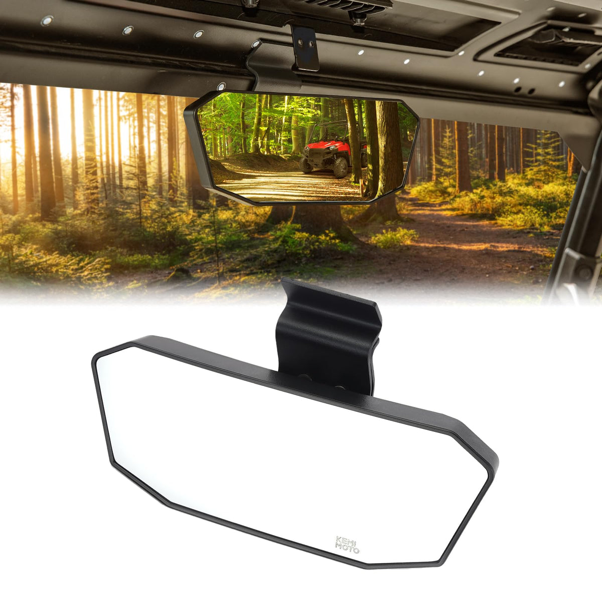 KEMIMOTO front view of mirror showing full width and mounting, improves rear visibility