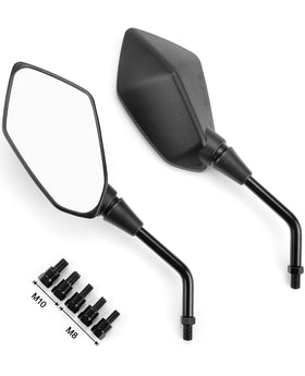 KEMIMOTO front view of mirror package showing sleek black finish and universal fit benefit