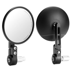 KEMIMOTO front view of both bar end mirrors showing sleek black finish and wide visibility