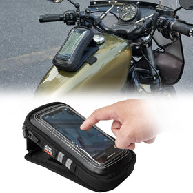 KEMIMOTO front view of tank bag showing clear window and shape benefits visibility