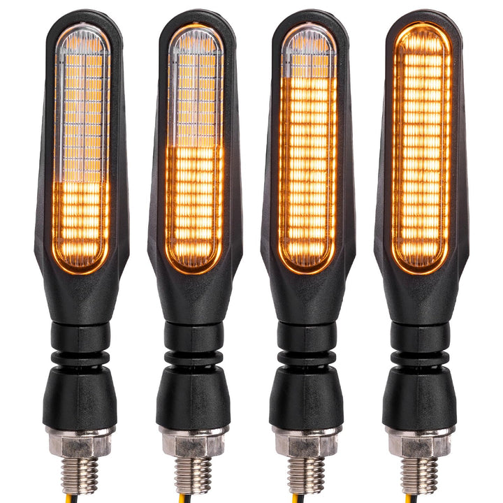 KEMIMOTO front view of turn signal showing bright LEDs and improved visibility