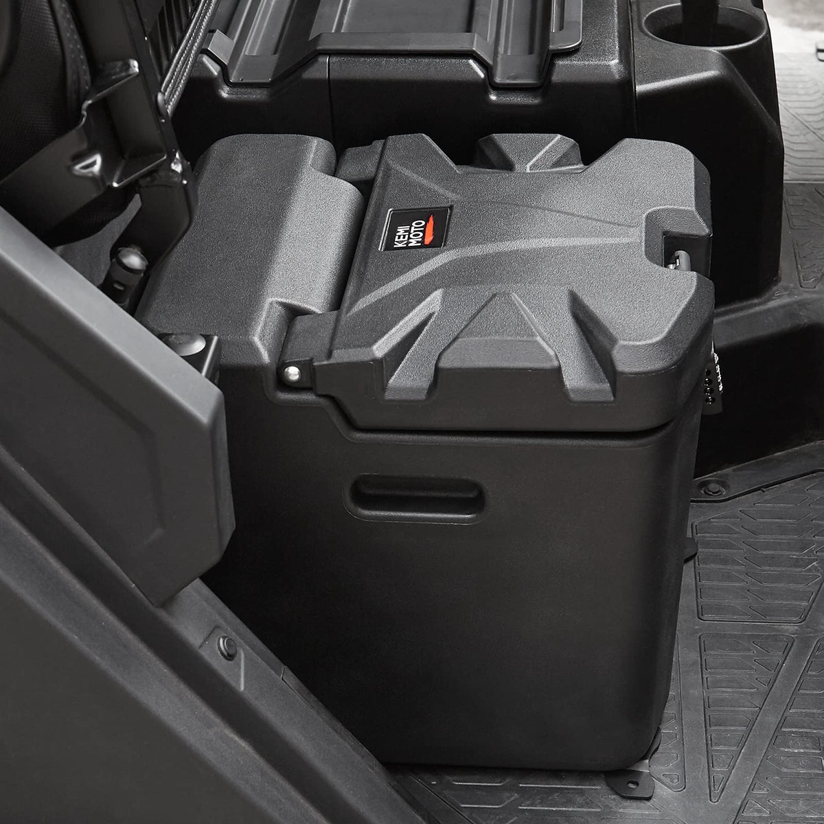 KEMIMOTO front view of under-seat box showing secure storage benefit