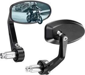 KEMIMOTO front view of bar end mirror showing compact design and improved rear view