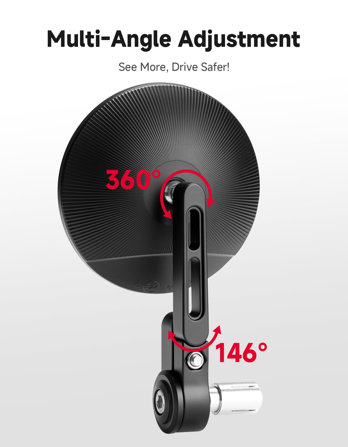 KEMIMOTO shatter-resistant convex glass detail highlighting broader rear view benefit