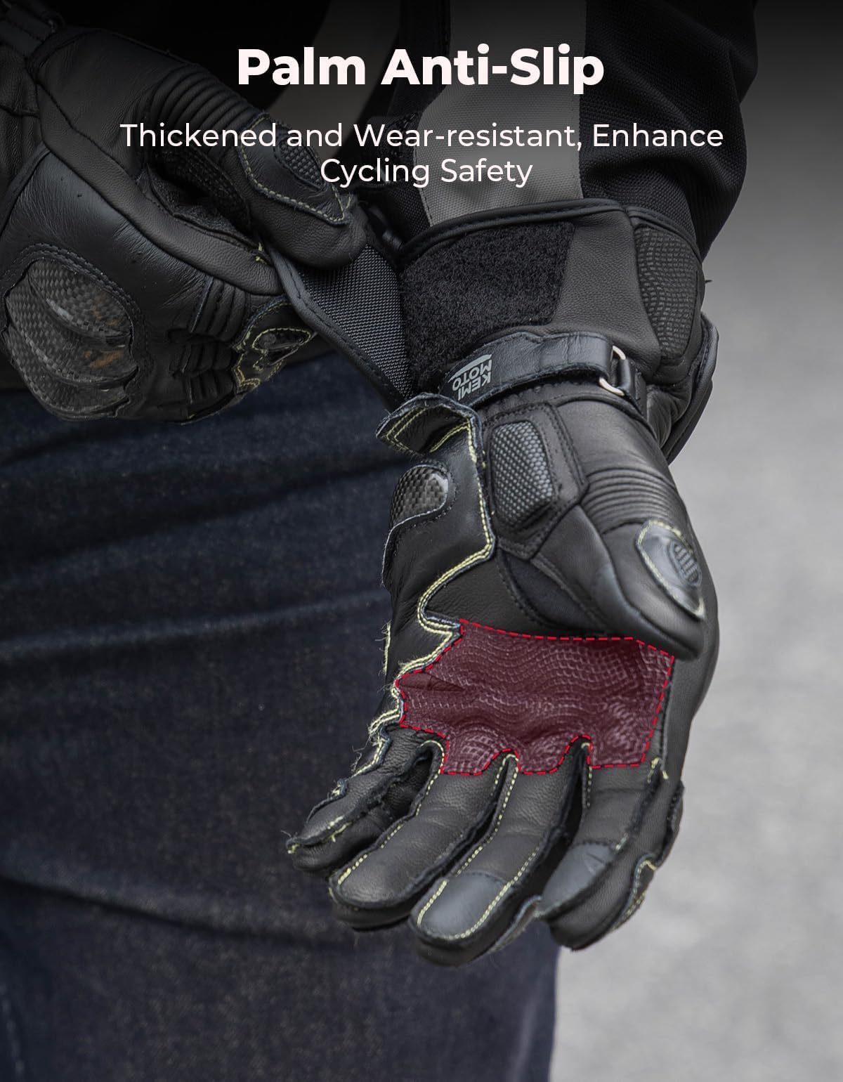 KEMIMOTO gloves in use on a motorbike showing riding stability benefit
