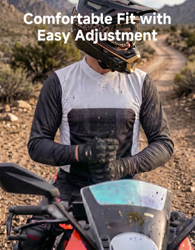 KEMIMOTO gloves worn on motorcycle demonstrating confident control